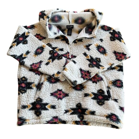 WRANGLER RETRO Women's Geometric Southwestern 1/4 Zip Sherpa Fleece Pullover M - Picture 2 of 10